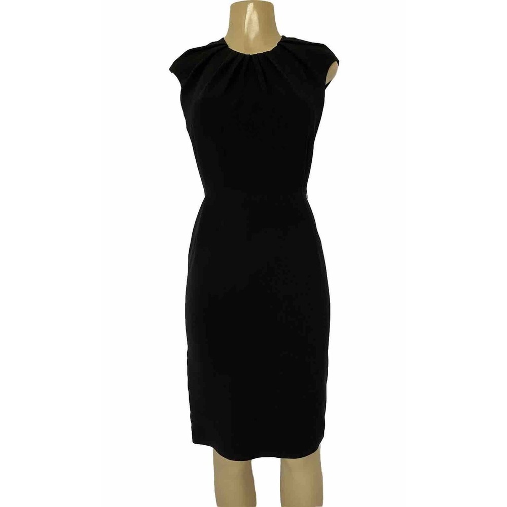 Carolina Herrera Little Black Dress Sheath Sleeveless Crew Neck Pleat Zi…